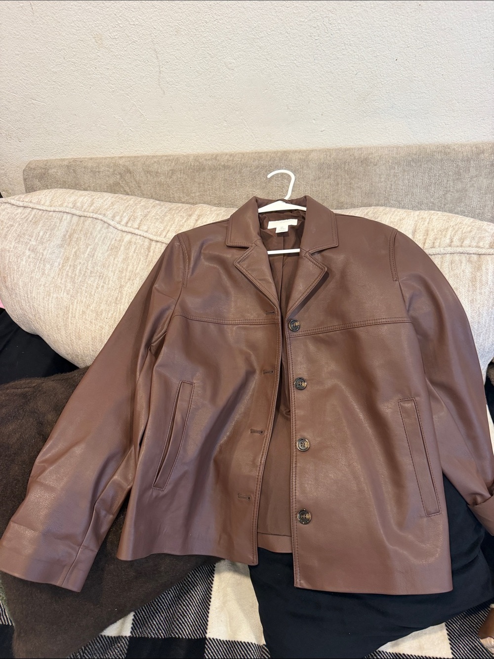 H&M Brown Faux Leather Shirt Jacket